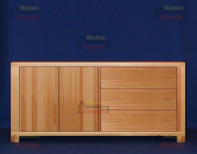 Nowoczesna komoda z litego drewna z trzema dużymi szufladami i podwójną szafką