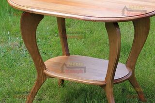 Stylowy stolik sosnowy w stylu ludwik z owalnym blatem i półką nr 4/3